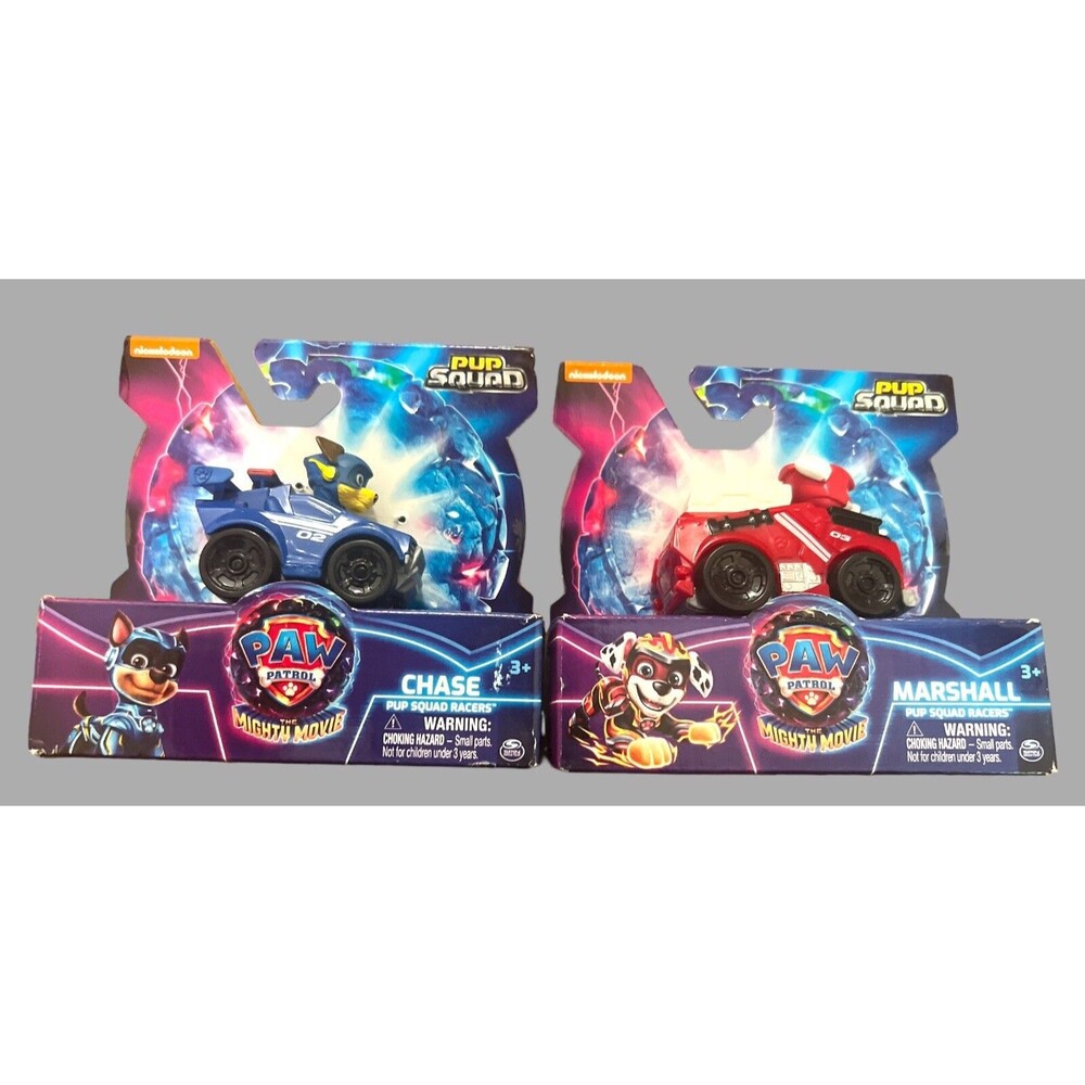 Paw Patrol Mighty Movie Chase & Marshall Pup Squad Racers Cars Set of 2 NEW